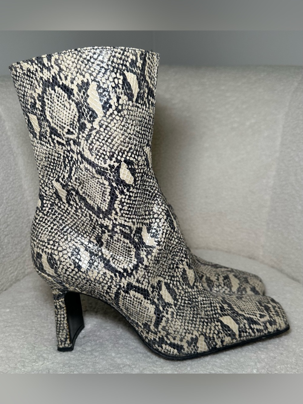Snakeskin Print Ankle Boots Square Toe Heels Bohemian Festival Indie Bratz Club - Picture 2 of 15